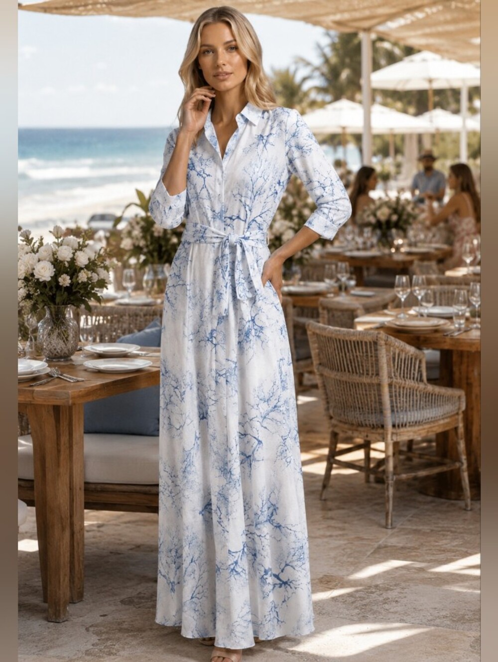 Marina St Barth Luxury Linen Maxi Shirt Dress Beach Wedding Coastal Nantucket
